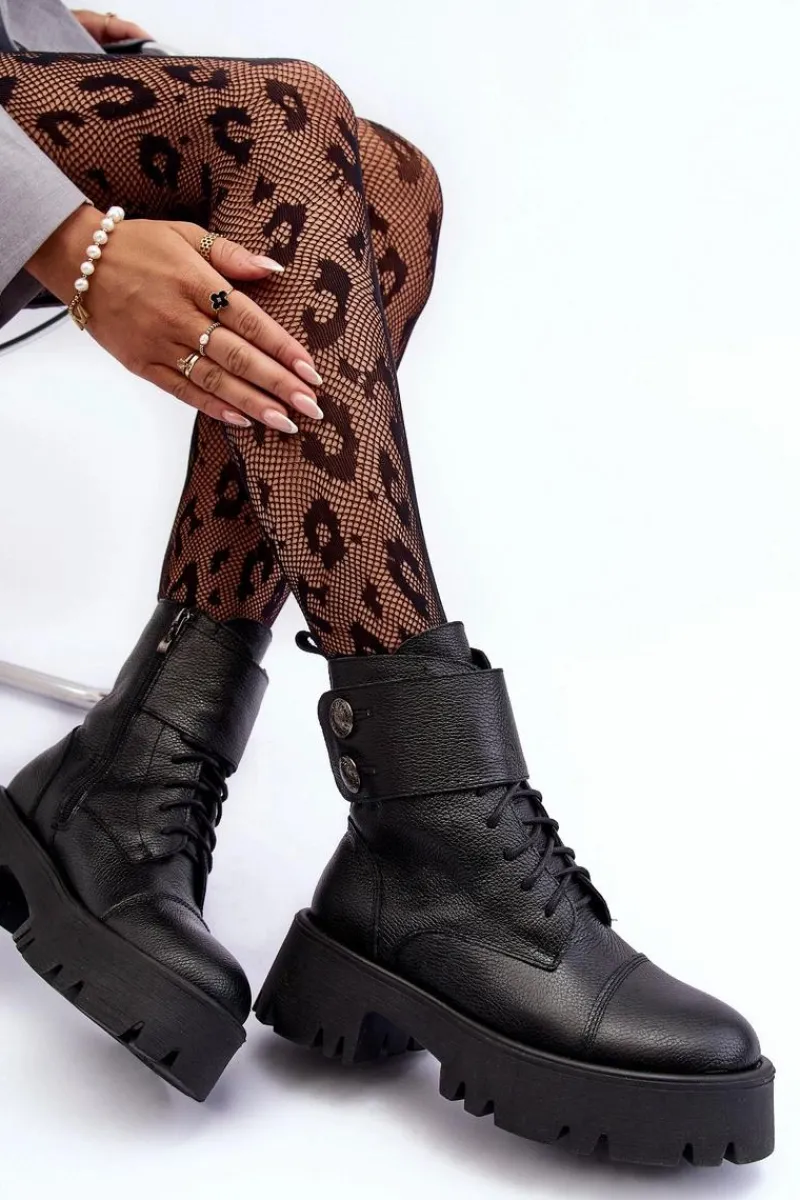 Botki Skórzane|Czarne Botki>Boto Skórzane Workery Botki Damskie Czarne Lemar Anceria