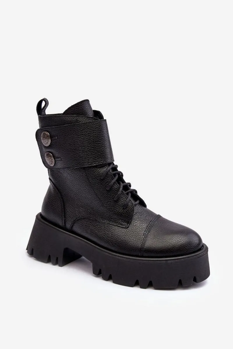 Botki Skórzane|Czarne Botki>Boto Skórzane Workery Botki Damskie Czarne Lemar Anceria