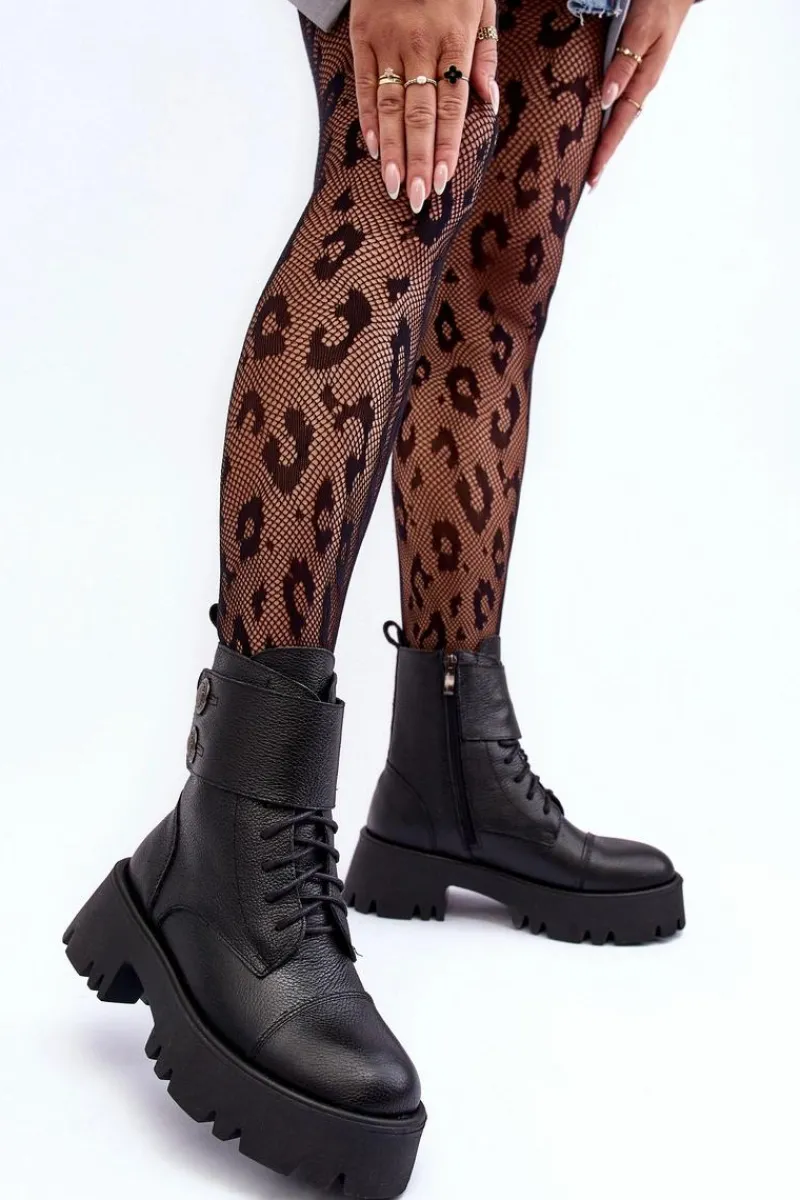 Botki Skórzane|Czarne Botki>Boto Skórzane Workery Botki Damskie Czarne Lemar Anceria