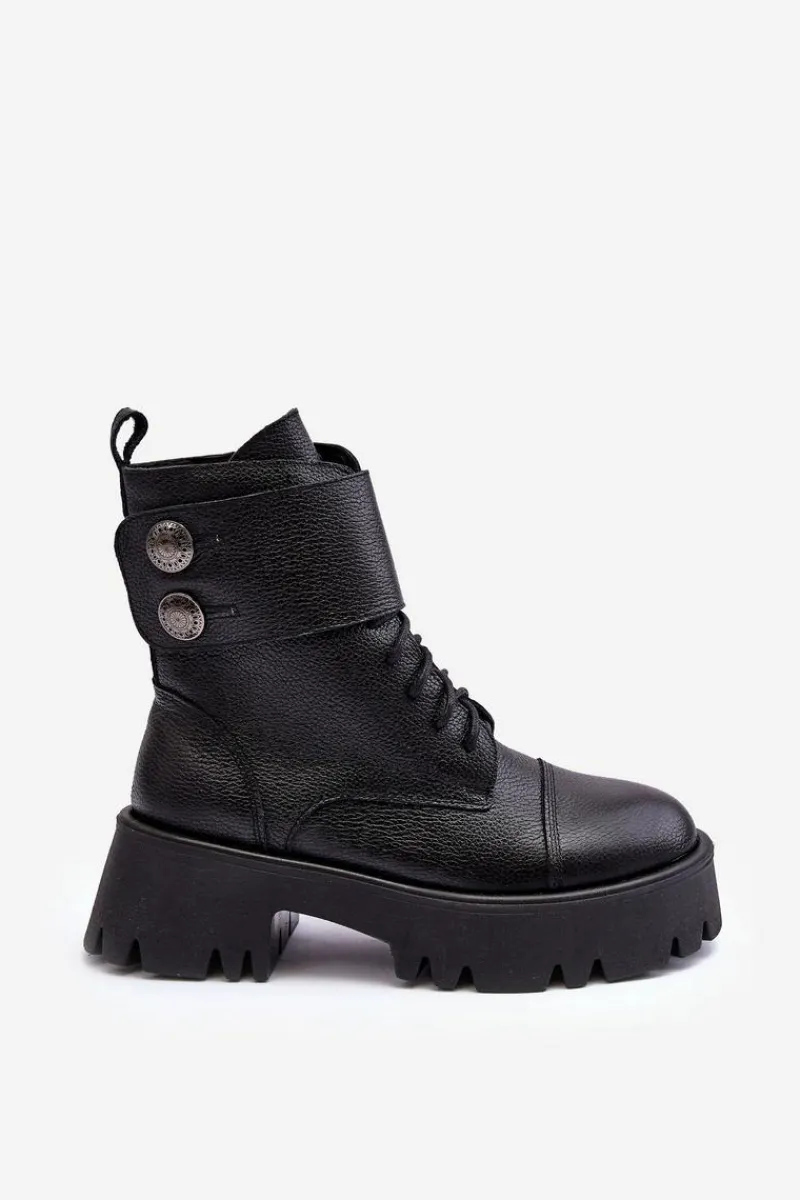 Botki Skórzane|Czarne Botki>Boto Skórzane Workery Botki Damskie Czarne Lemar Anceria