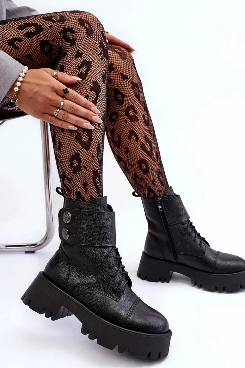 Botki Skórzane|Czarne Botki>Boto Skórzane Workery Botki Damskie Czarne Lemar Anceria