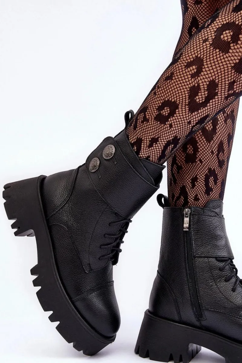 Botki Skórzane|Czarne Botki>Boto Skórzane Workery Botki Damskie Czarne Lemar Anceria