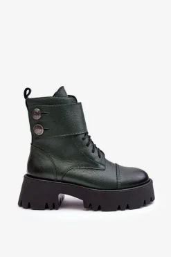 Clearance Boto Skórzane Workery Botki Damskie Zielone Lemar Anceria Zielony