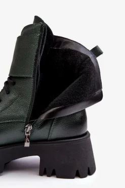 Clearance Boto Skórzane Workery Botki Damskie Zielone Lemar Anceria Zielony