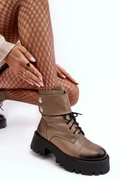 Outlet Skórzane Workery Botki Damskie Beżowe Lemar Anceria Damskie Botki Skórzane|Botki Zimowe Damskie