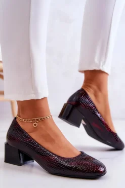 New Skórzane Wężowe Czółenka Bordowe Mesquite Damskie Czółenka Na Słupku