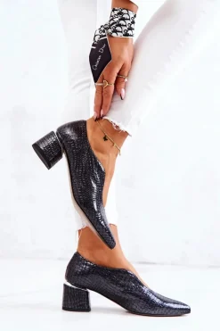 Best Skórzane Wężowe Czółenka Ciemnoszare Alissa Damskie Czółenka Na Słupku