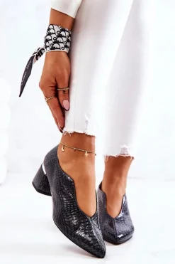 Best Skórzane Wężowe Czółenka Ciemnoszare Alissa Damskie Czółenka Na Słupku