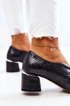 Best Skórzane Wężowe Czółenka Ciemnoszare Alissa Damskie Czółenka Na Słupku