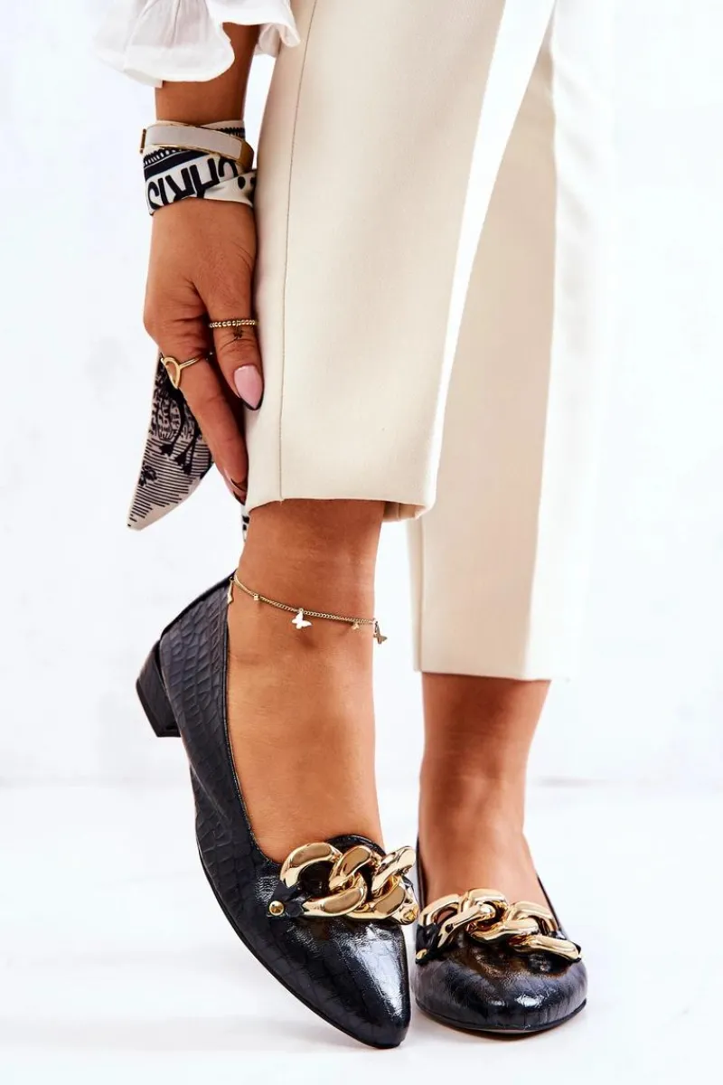 Best Skórzane Wężowe Czółenka Czarne Elissabeth Damskie Czółenka Na Słupku|Czółenka Klasyczne