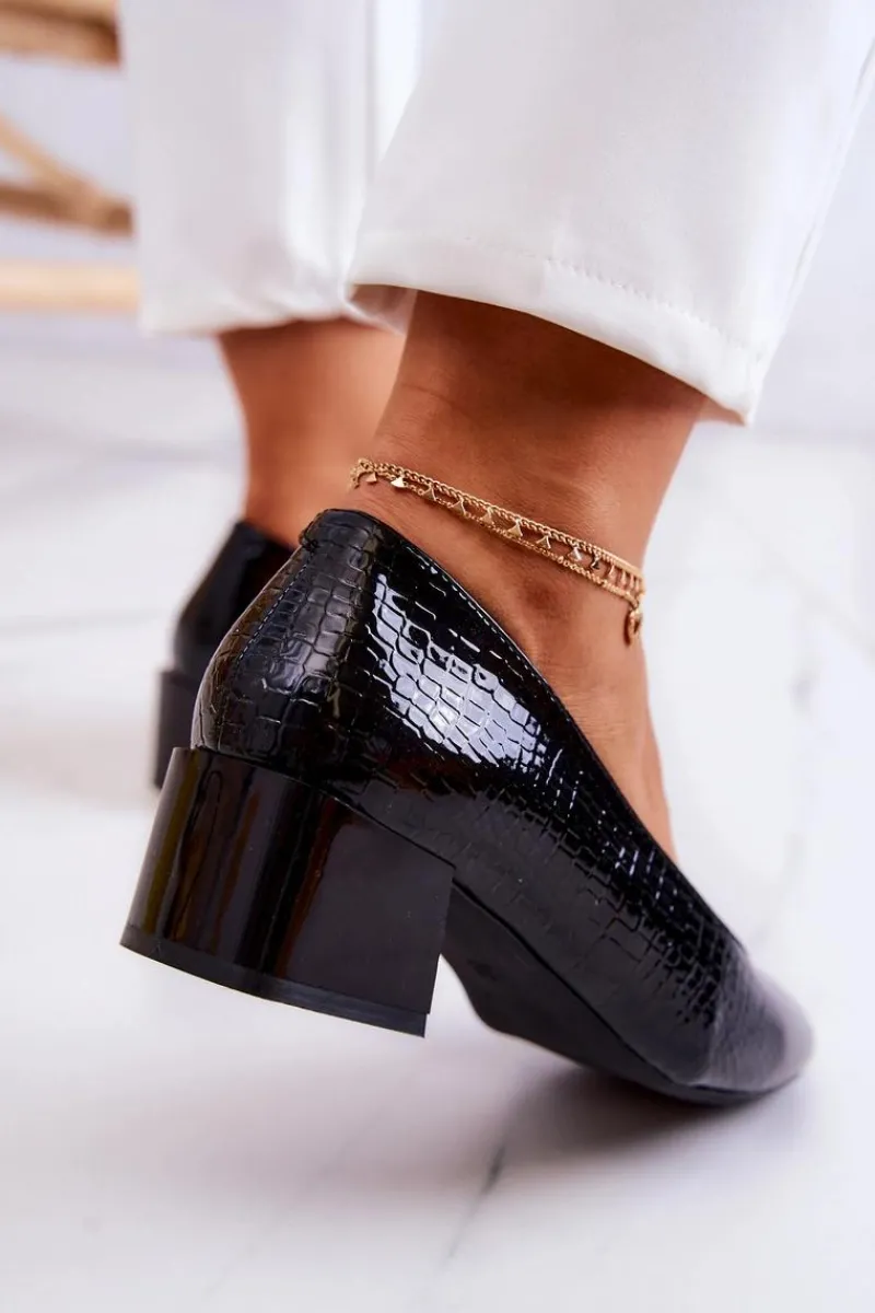 Discount Buty Sergio Leone Skórzane Wężowe Czółenka Czarne Mesquite