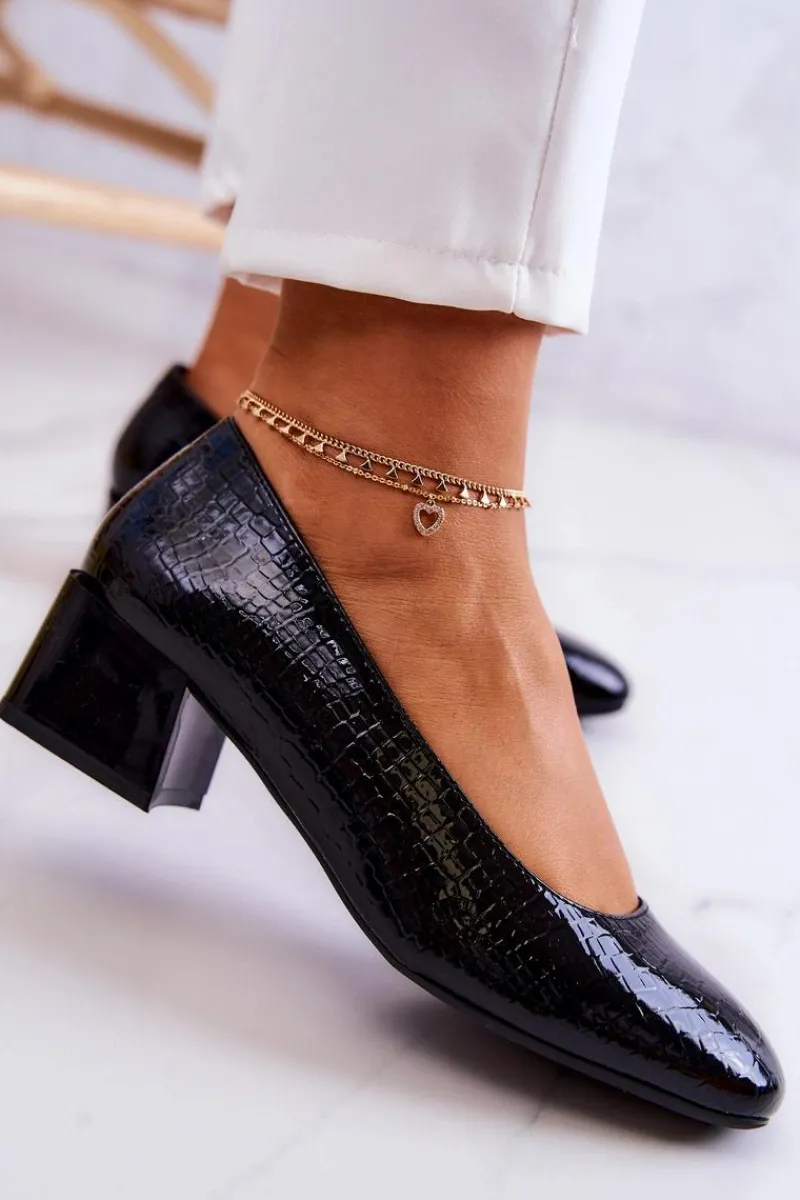 Discount Buty Sergio Leone Skórzane Wężowe Czółenka Czarne Mesquite