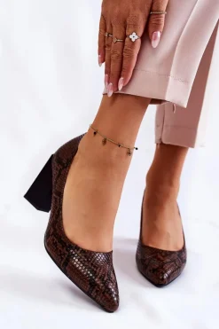 Czółenka Zamszowe|Czółenka Na Słupku>Boto Skórzane Wężowe Czółenka La.Fi 230027BR-XS Brązowe