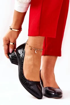 Discount Boto Skórzane Wężowe Czółenka Lewski 3118 Czarne Czarny