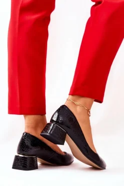 Discount Boto Skórzane Wężowe Czółenka Lewski 3118 Czarne Czarny