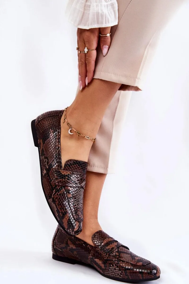 Mokasyny Damskie Skórzane>Boto Skórzane Wężowe Mokasyny La.Fi 210023BR-XS Brązowe