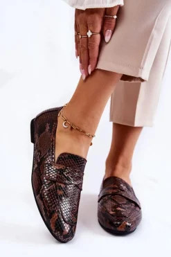 Mokasyny Damskie Skórzane>Boto Skórzane Wężowe Mokasyny La.Fi 210023BR-XS Brązowe