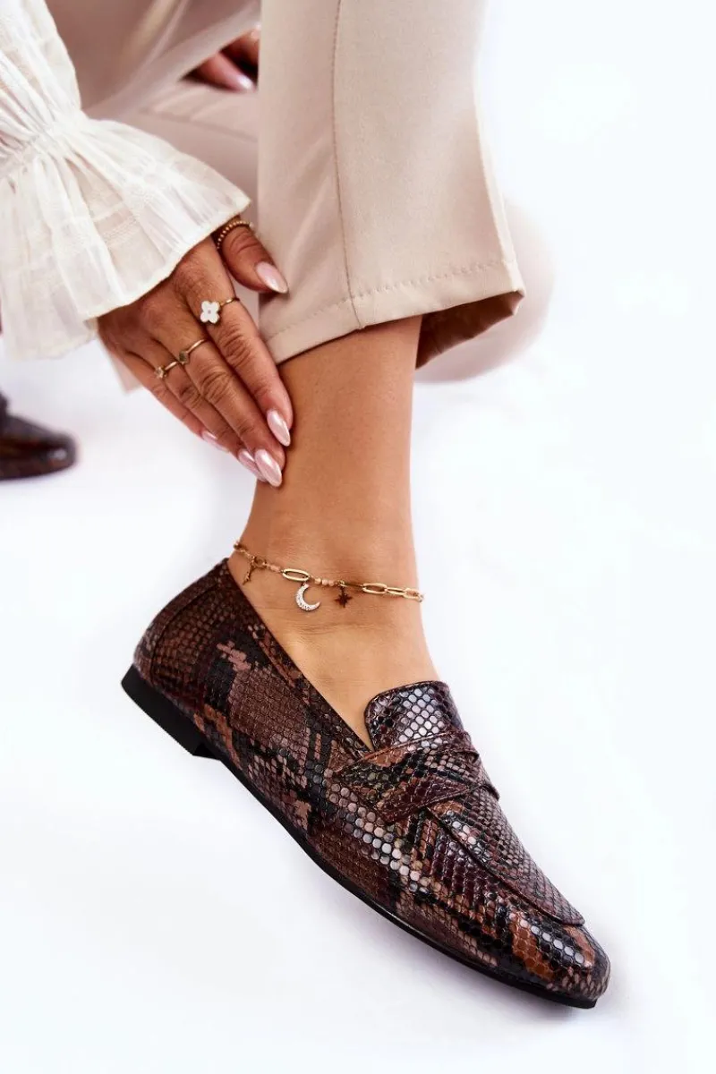 Mokasyny Damskie Skórzane>Boto Skórzane Wężowe Mokasyny La.Fi 210023BR-XS Brązowe