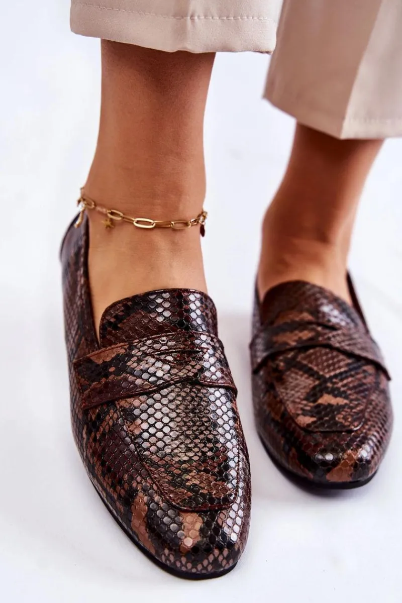 Mokasyny Damskie Skórzane>Boto Skórzane Wężowe Mokasyny La.Fi 210023BR-XS Brązowe