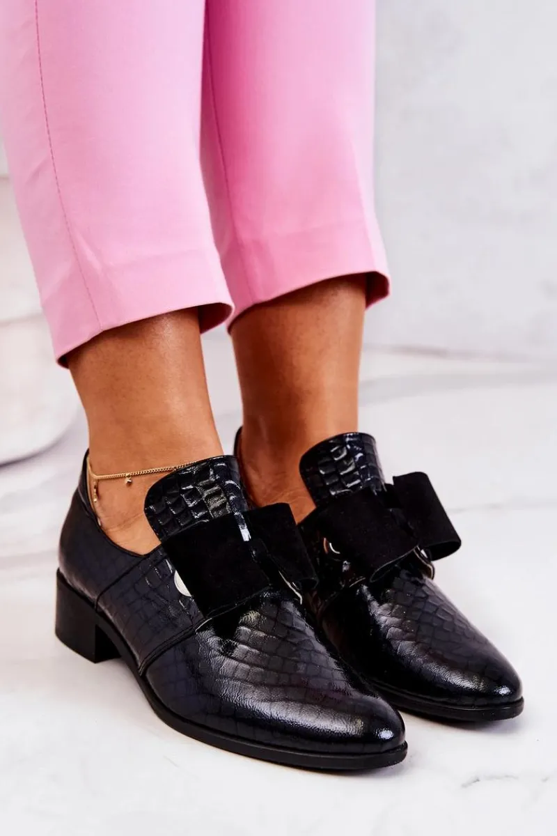 Sale Boto Skórzane Wężowe Półbuty Czarne Marleigh