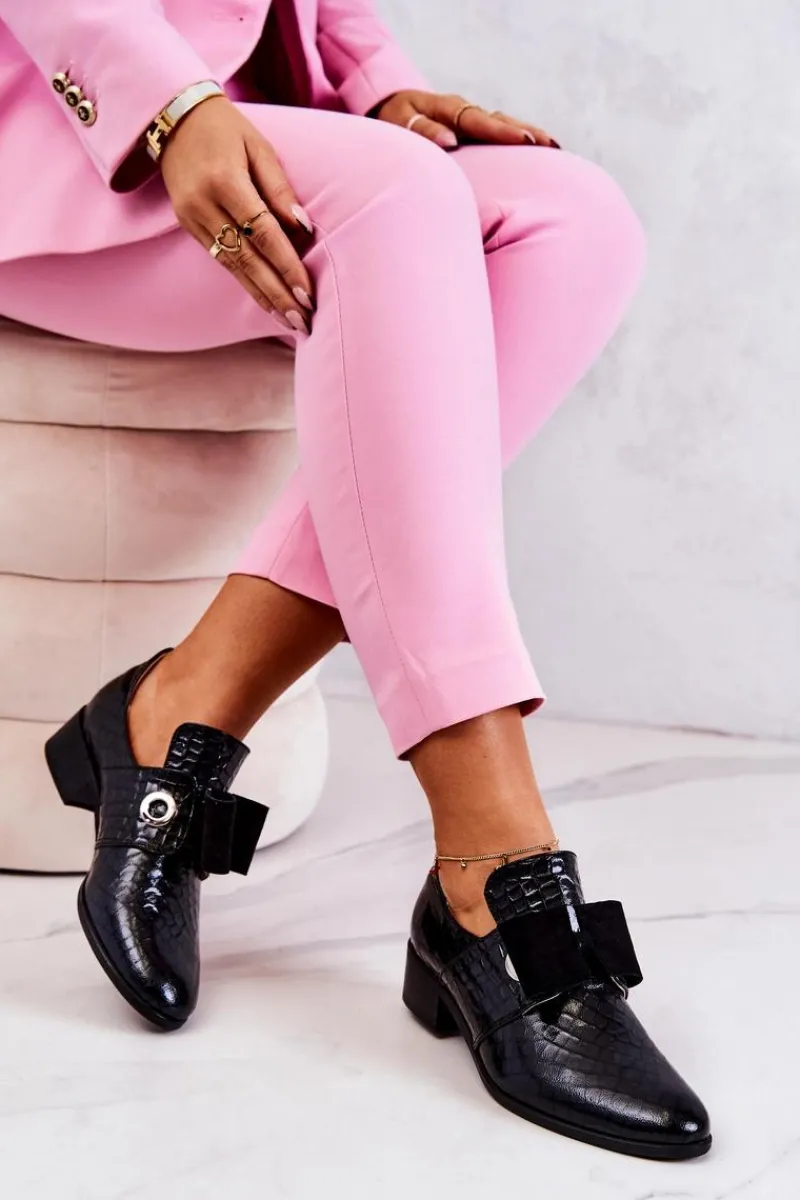 Sale Boto Skórzane Wężowe Półbuty Czarne Marleigh