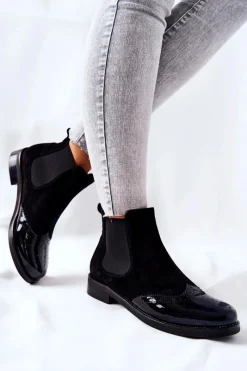 Czarne Botki|Botki Zimowe Damskie><noscript><img width=