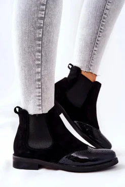 Czarne Botki|Botki Zimowe Damskie><noscript><img width=