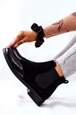 Czarne Botki|Botki Zimowe Damskie><noscript><img width=