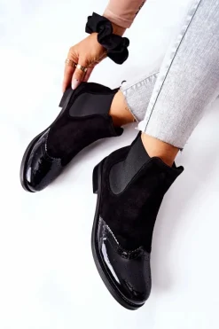 Czarne Botki|Botki Zimowe Damskie><noscript><img width=