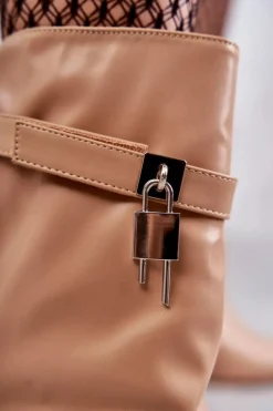 Hot Skórzane Wsuwane Kozaki Na Szpilce Beżowe Steffi Damskie Kozaki Wiosenne|Kozaki Na Szpilce