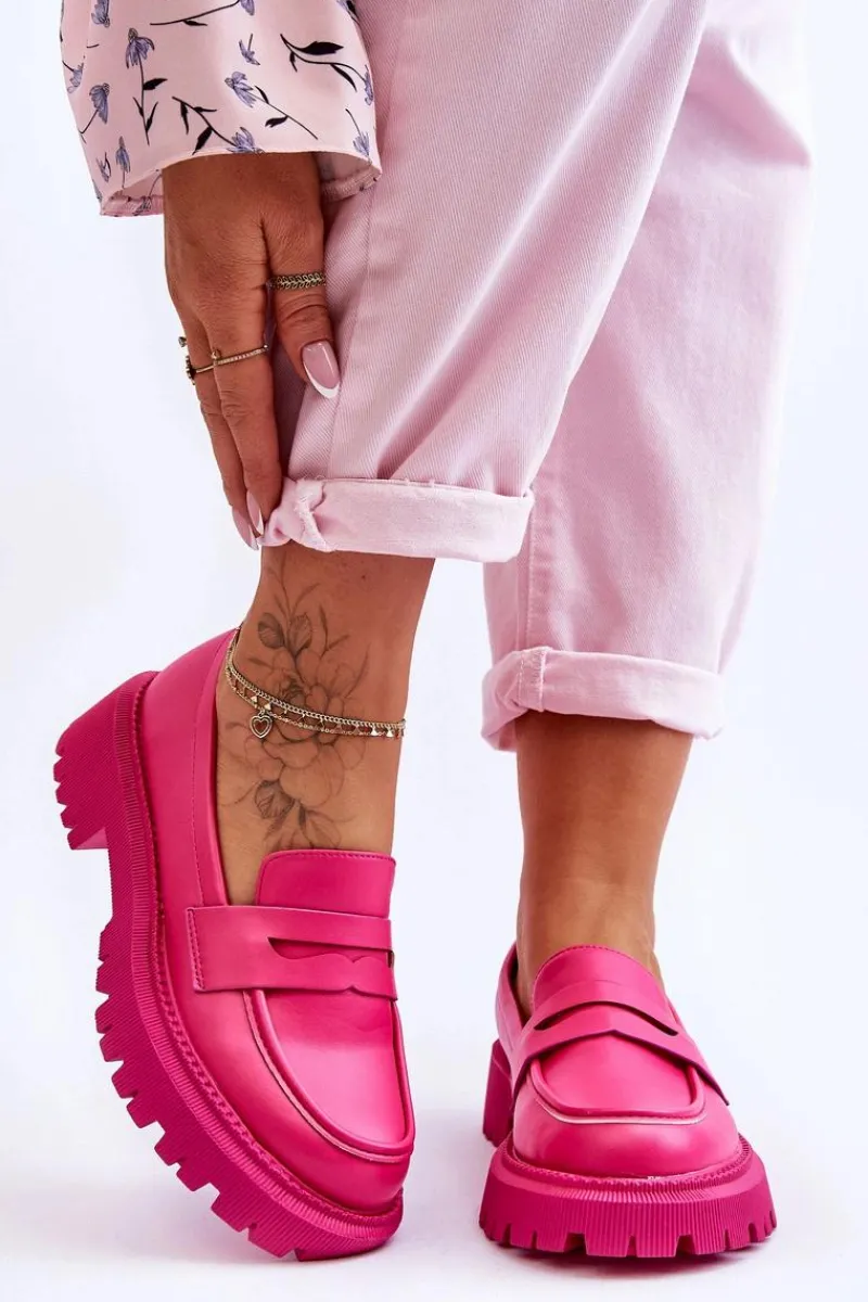 Sale Boto Skórzane Wsuwane Mokasyny Na Platformie Różowe Riverside