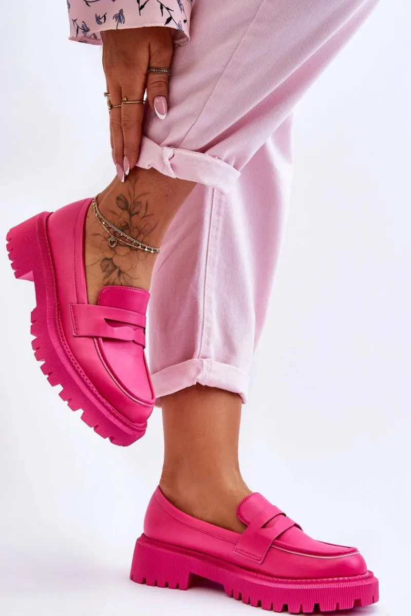 Sale Boto Skórzane Wsuwane Mokasyny Na Platformie Różowe Riverside