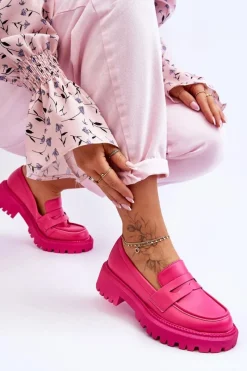 Sale Boto Skórzane Wsuwane Mokasyny Na Platformie Różowe Riverside