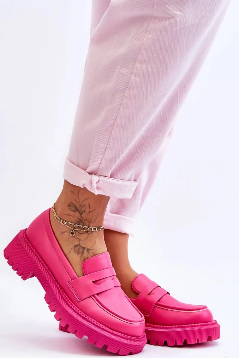 Sale Boto Skórzane Wsuwane Mokasyny Na Platformie Różowe Riverside