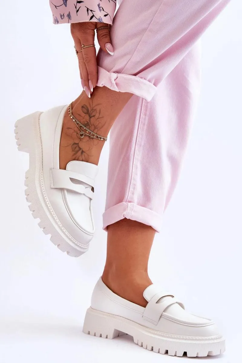 Mokasyny Damskie Skórzane|Mokasyny Na Platformie>Boto Skórzane Wsuwane Mokasyny Na Platformie Białe Riverside