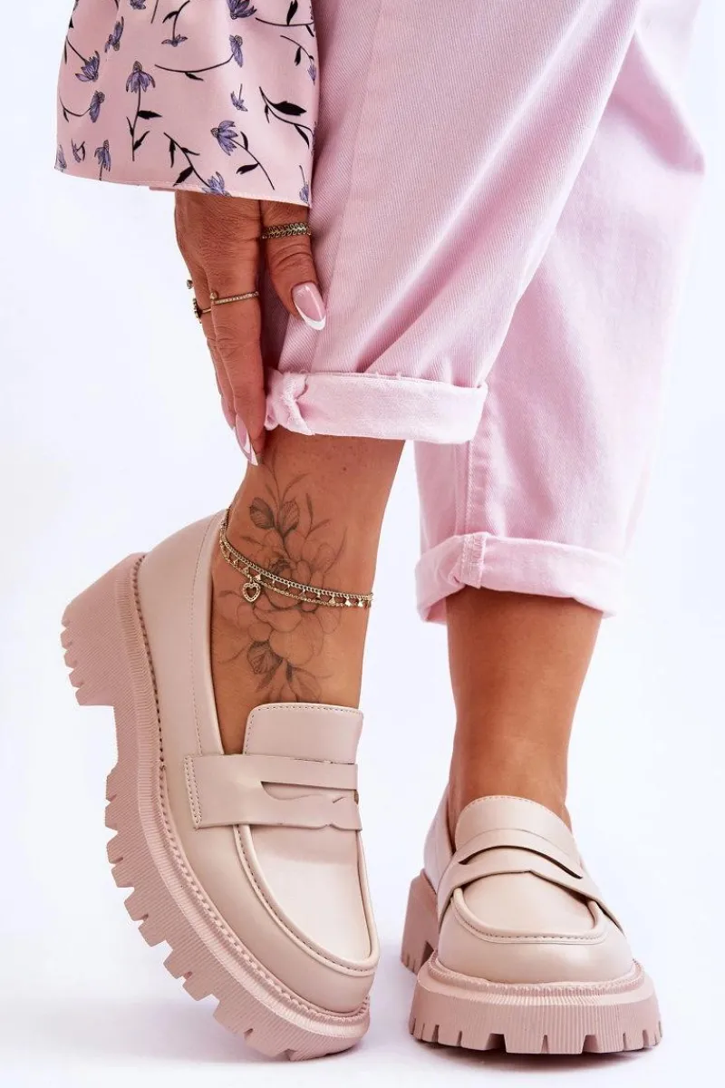 Mokasyny Damskie Skórzane|Mokasyny Na Platformie>Boto Skórzane Wsuwane Mokasyny Na Platformie Beżowe Riverside