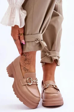 Outlet Boto Skórzane Wsuwane Mokasyny Damskie Beżowe Albie