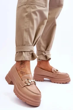 Outlet Boto Skórzane Wsuwane Mokasyny Damskie Beżowe Albie