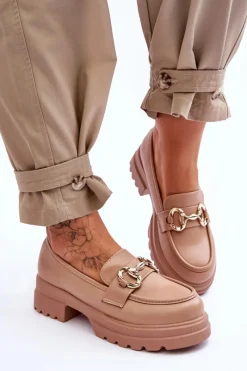 Outlet Boto Skórzane Wsuwane Mokasyny Damskie Beżowe Albie