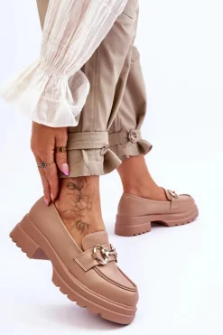 Outlet Boto Skórzane Wsuwane Mokasyny Damskie Beżowe Albie