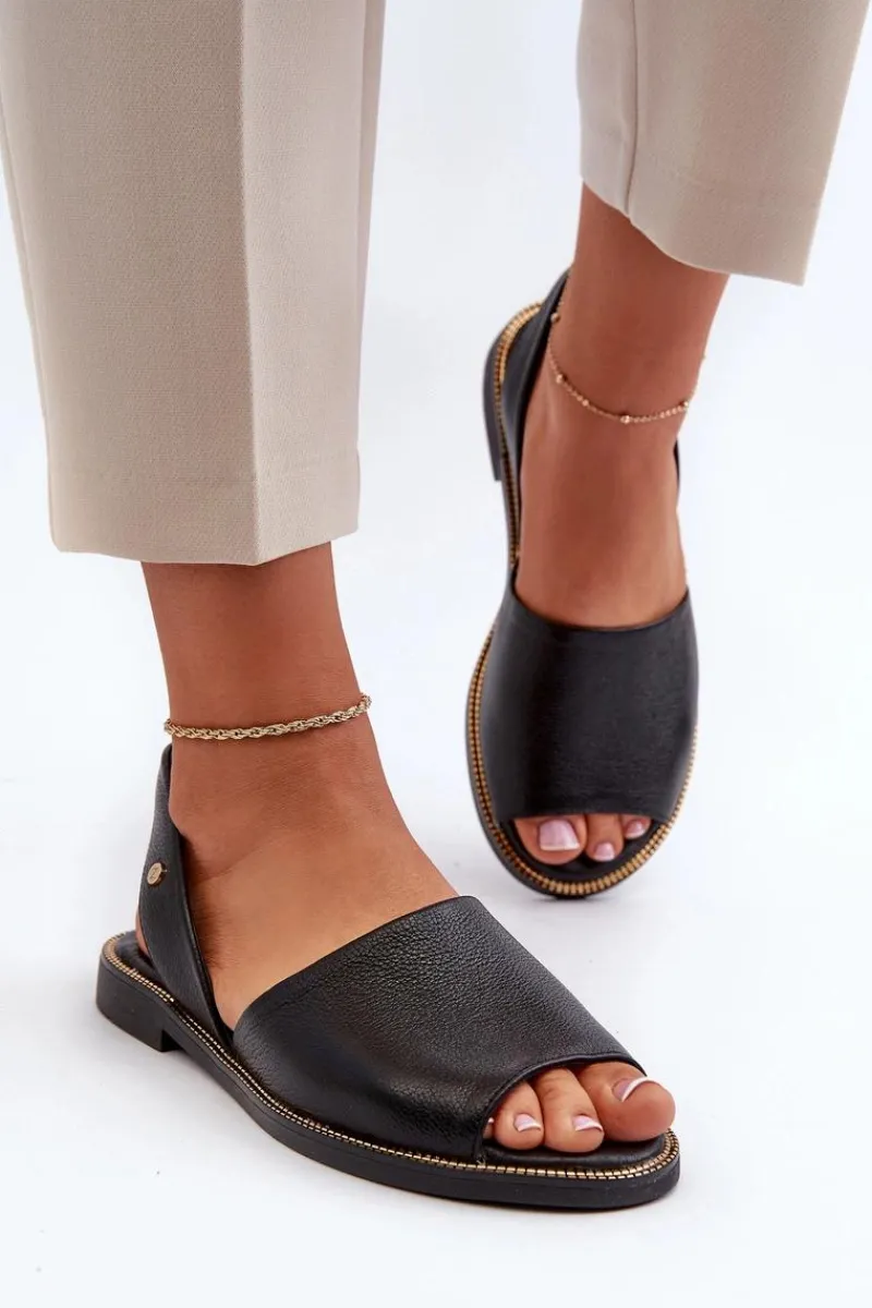New Skórzane Wsuwane Sandały Czarne Lemar Alivia Damskie Sandały Płaskie