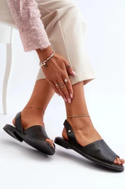 New Skórzane Wsuwane Sandały Czarne Lemar Alivia Damskie Sandały Płaskie