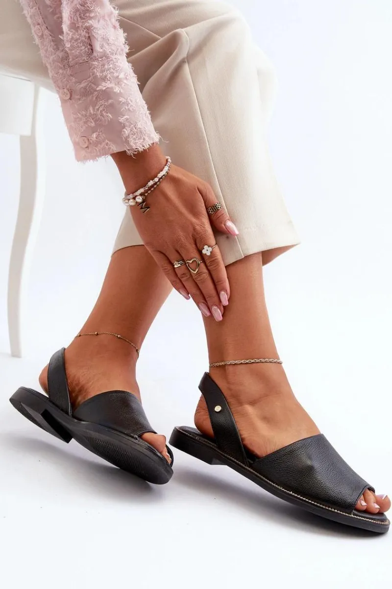 New Skórzane Wsuwane Sandały Czarne Lemar Alivia Damskie Sandały Płaskie