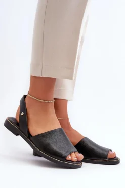 New Skórzane Wsuwane Sandały Czarne Lemar Alivia Damskie Sandały Płaskie