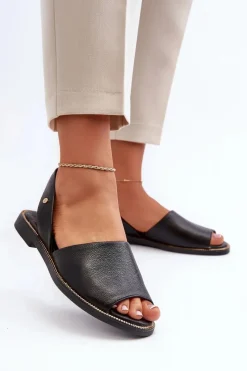 New Skórzane Wsuwane Sandały Czarne Lemar Alivia Damskie Sandały Płaskie