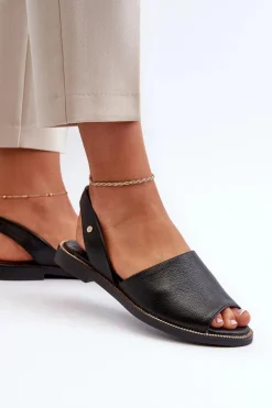 New Skórzane Wsuwane Sandały Czarne Lemar Alivia Damskie Sandały Płaskie