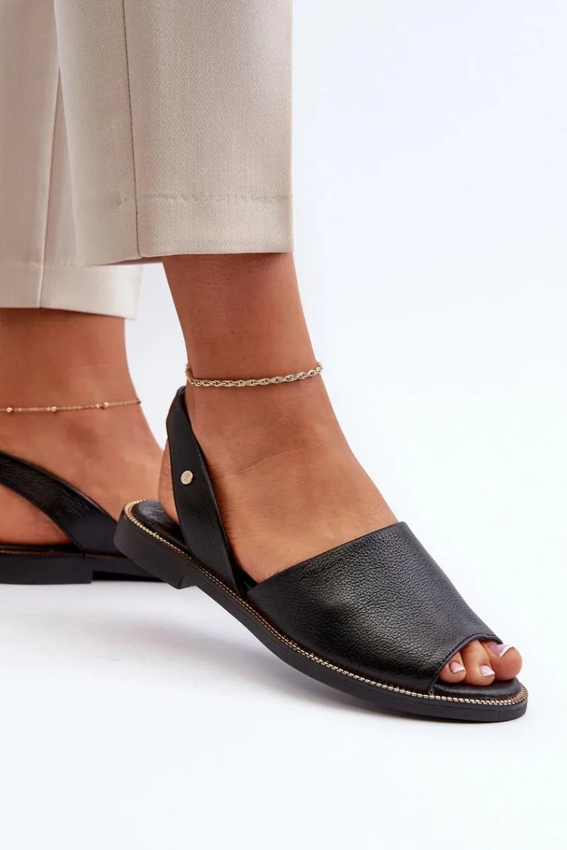 New Skórzane Wsuwane Sandały Czarne Lemar Alivia Damskie Sandały Płaskie