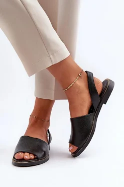 New Skórzane Wsuwane Sandały Czarne Lemar Alivia Damskie Sandały Płaskie