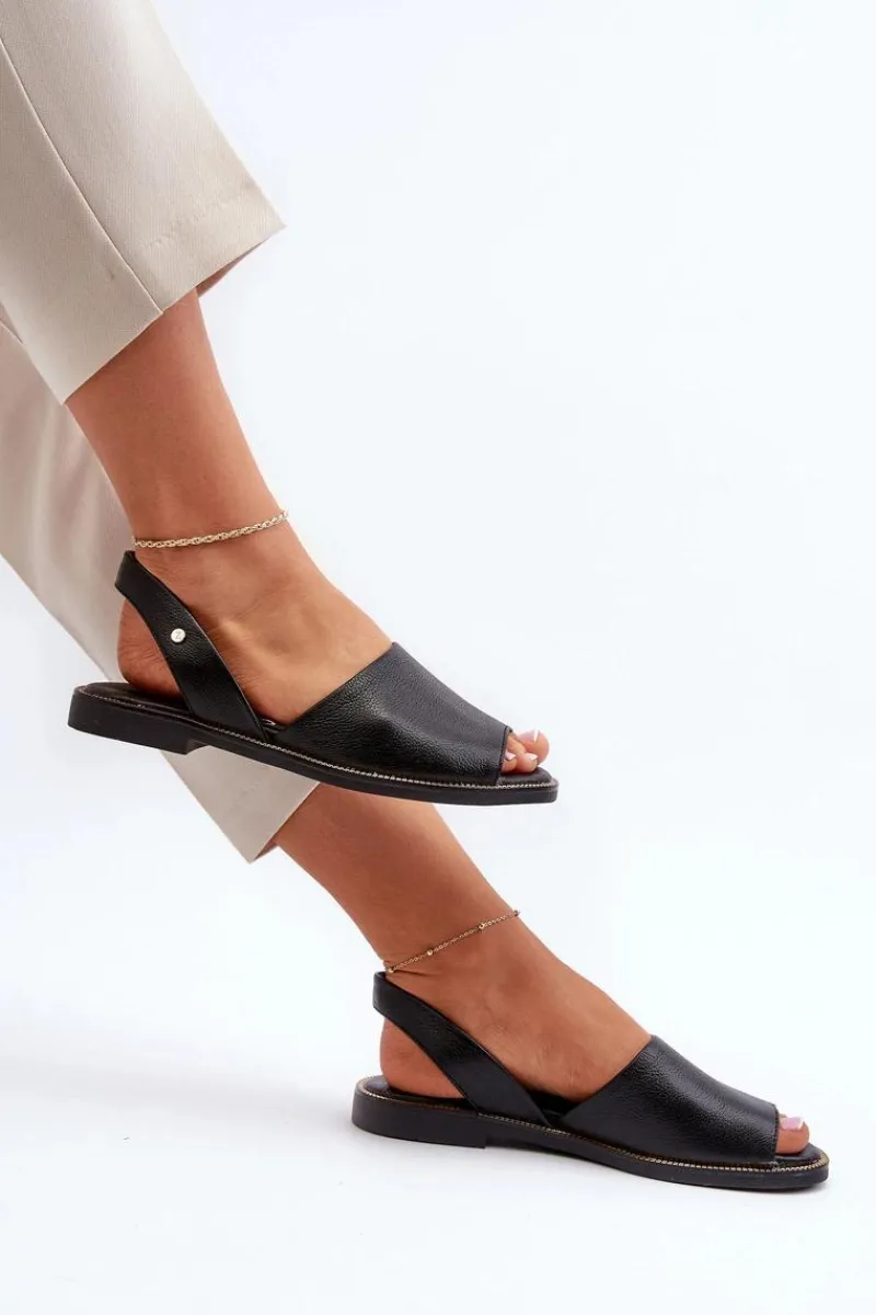 New Skórzane Wsuwane Sandały Czarne Lemar Alivia Damskie Sandały Płaskie