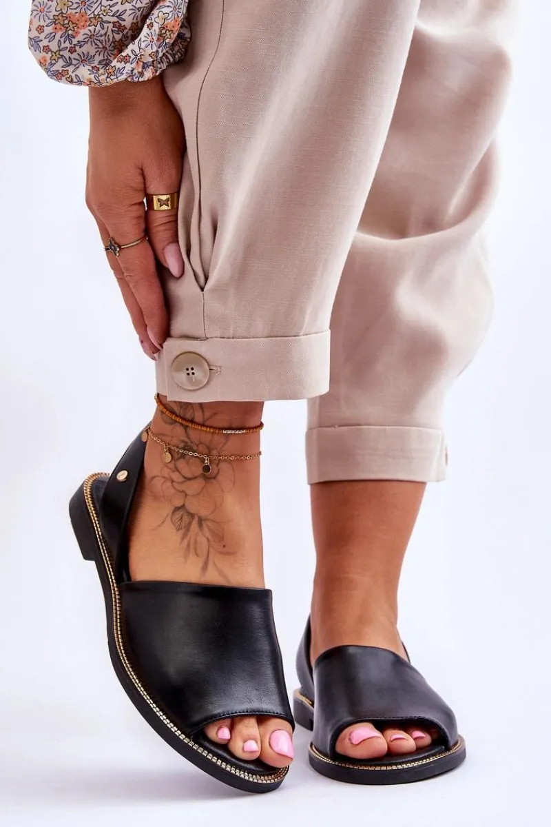 New Skórzane Wsuwane Sandały Czarne Lemar Alivia Damskie Sandały Płaskie